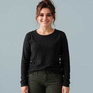 DYI Women's Long Sleeve Waffle Top Black Size Small